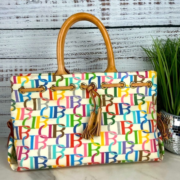Dooney & Bourke Y2K Vintage Colorful Multi Monogram Tote Hand Bag - Picture 1 of 14